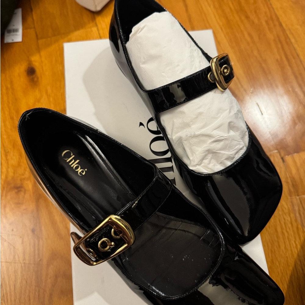 Black Chloe Polly Patent Mary Jane Flats - Picture 2 of 3
